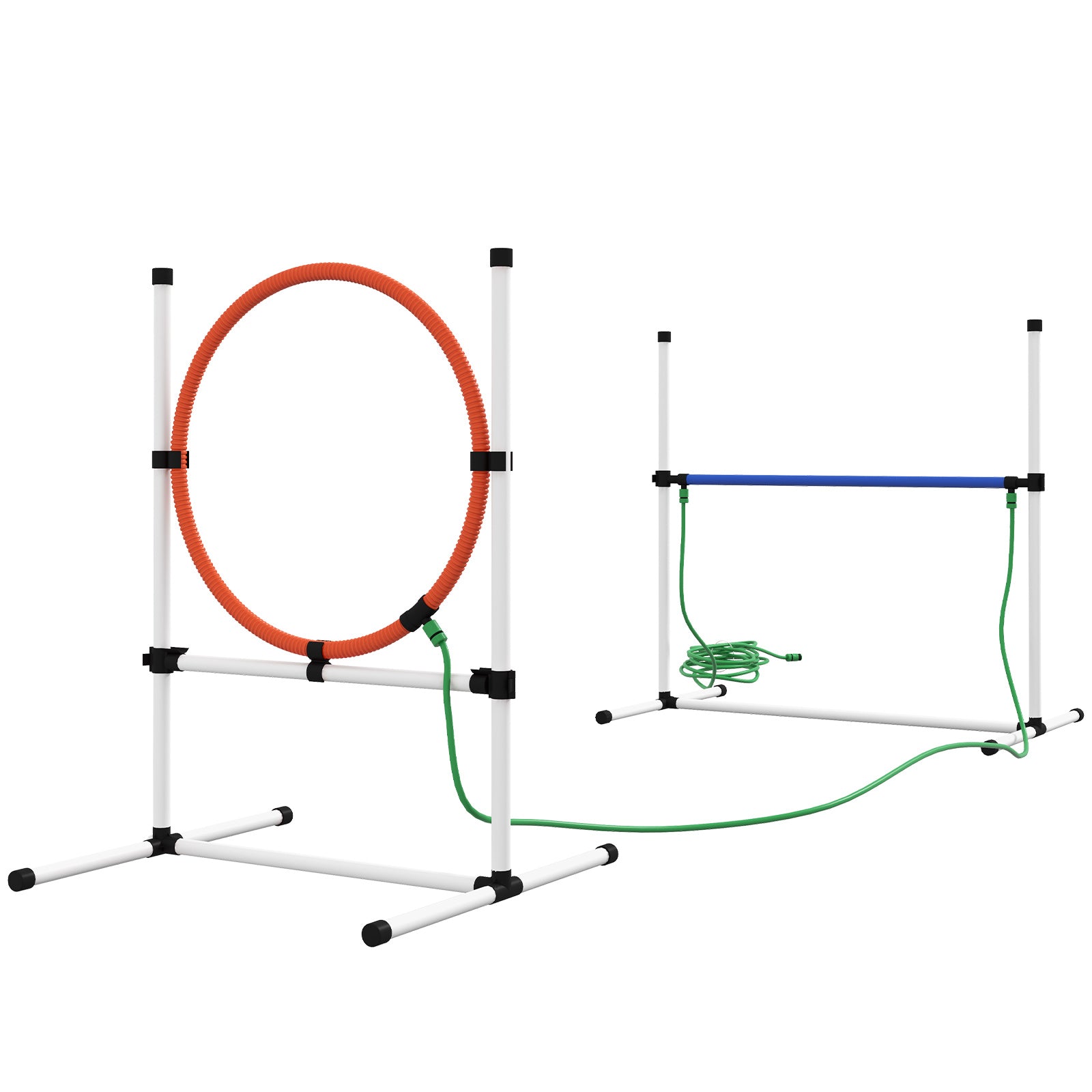 Pawhut 3 Piece Dog Agility Training Equipment Set, Dog Obstacle Course With Adjustable Height Jumping Ring And Hurdle, Spray Water Tube, Carry Bag, Whistle, White White Plastic