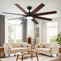 72 Inch Large Ceiling Fans With Lights And Remote, Indoor Outdoor Black Modern Ceiling Fan For Kitchen Living Room Patio, 6 Speed Reversible Quiet Dc Motor, Dual Finish 8 Blades Black Dark Walnut