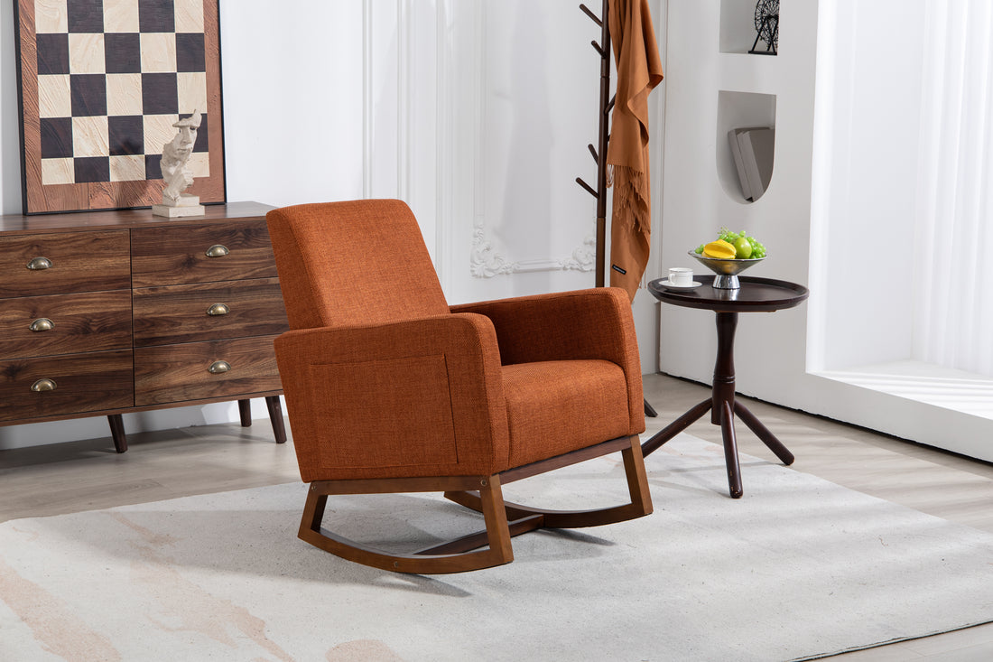 Mid Century Modern Accent Chair With Wood Frame, Upholstered Living Room Chairs With Waist Cushion, Reading Armchair For Bedroom Sunroom Brown Linen