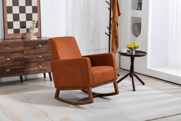 Mid Century Modern Accent Chair With Wood Frame, Upholstered Living Room Chairs With Waist Cushion, Reading Armchair For Bedroom Sunroom Brown Linen