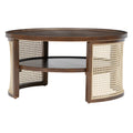 2 Tiered Round Walnut Wood Coffee Table With Storage Rattan Base In 31.3'' Walnut Rubber Wood