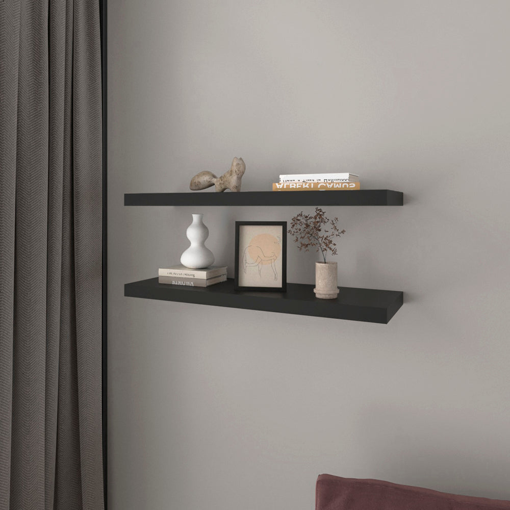 Floating Shelf Dallas, Living Room, Black Black Particle Board Engineered Wood