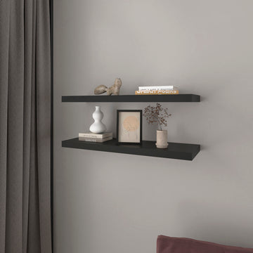 Floating Shelf Dallas, Living Room, Black Black Particle Board Engineered Wood