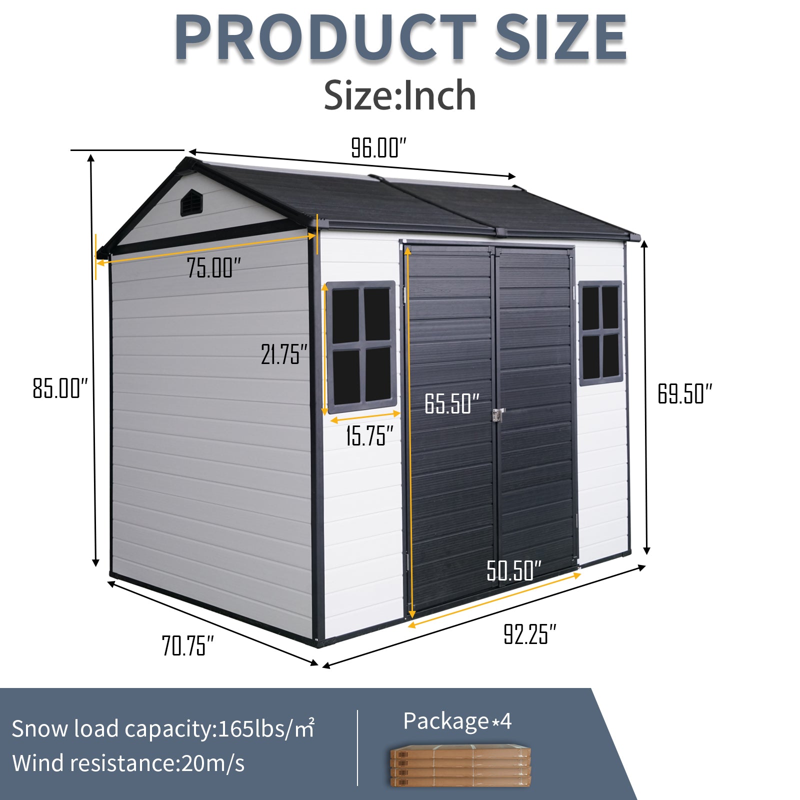 8 X 6 Ft Resin Outdoor Storage Shed Waterproof Shed With Floor & Two Windows & Lockable Door, Tool Shed For Garden, Patio, Backyard,Grey White Grey White Polypropylene