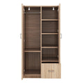 Wooden Wardrobe With Double Doors, Armoire With Hanging Rod, 5 Fixed Shelves, One Storage Drawer,Natural Natural Wood Particle Board