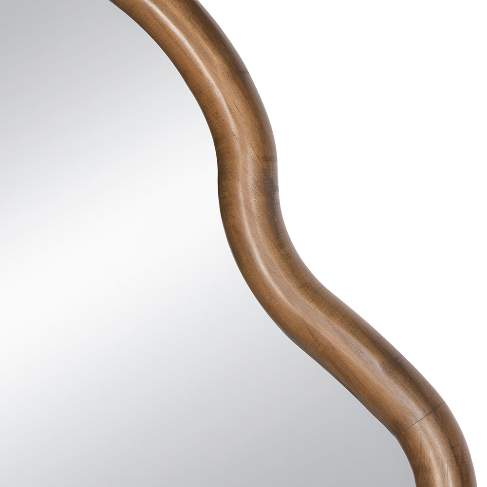30X1.5X55" Arch Wood Mirror With Unique Frame Brown Pine