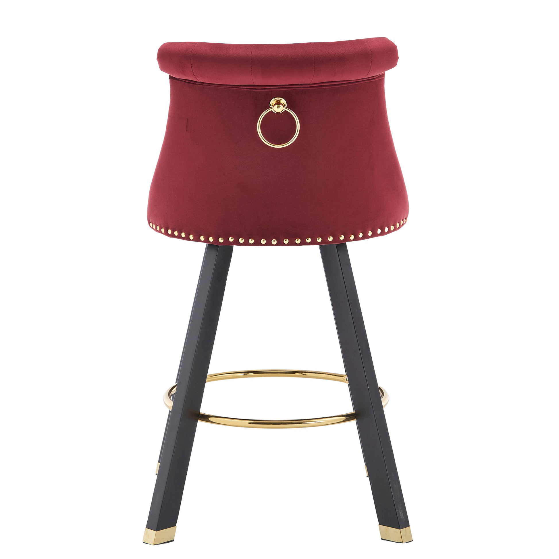 Coolmore Set Of 2,Back Pull Point Design, Velvet Material, 360 Degree Rotation, Back Pull Loop Detachable Design, Rivet Decoration, Square Foot Wooden Bar Chair Red Velvet