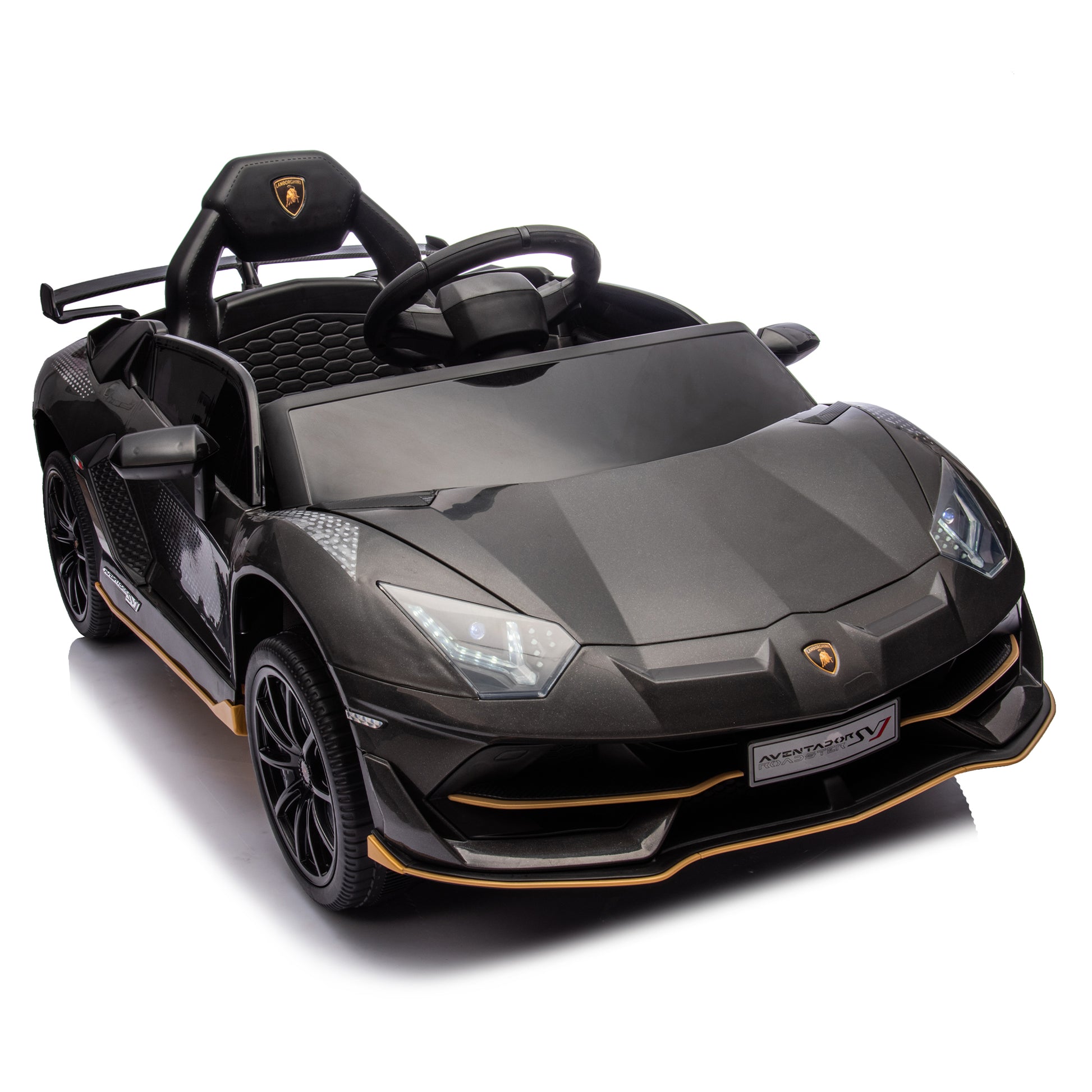 12V Kids Ride On Car W Parents Remote Control,Licensed Lamborghini Aventador Xago,Hydraulic Pressure Door,Slow Start,Early Education,Bluetooth,Adjustable Volume,Mp3,Usb,Led Lights For Kids Aged 2 4. Black 50 99 Lbs Polypropylene