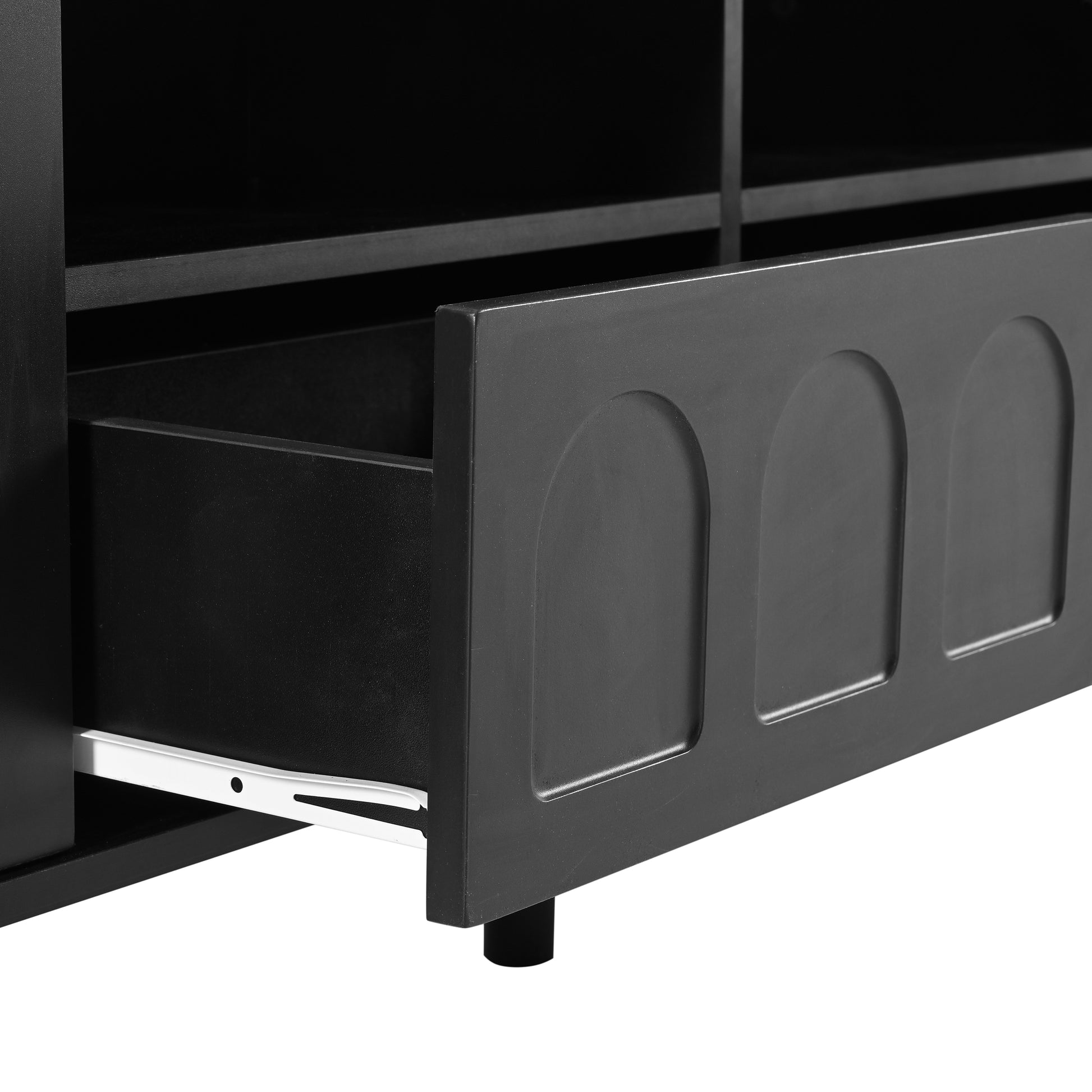 Cream Style Tv Stand With Led Light Strip For Tvs Up To 80'', Graceful Entertainment Center With 5 Solid Wood Legs, Large Storage Media Console With Fluted Tempered Glass Doors, Black Black 80 89 Inches Particle Board