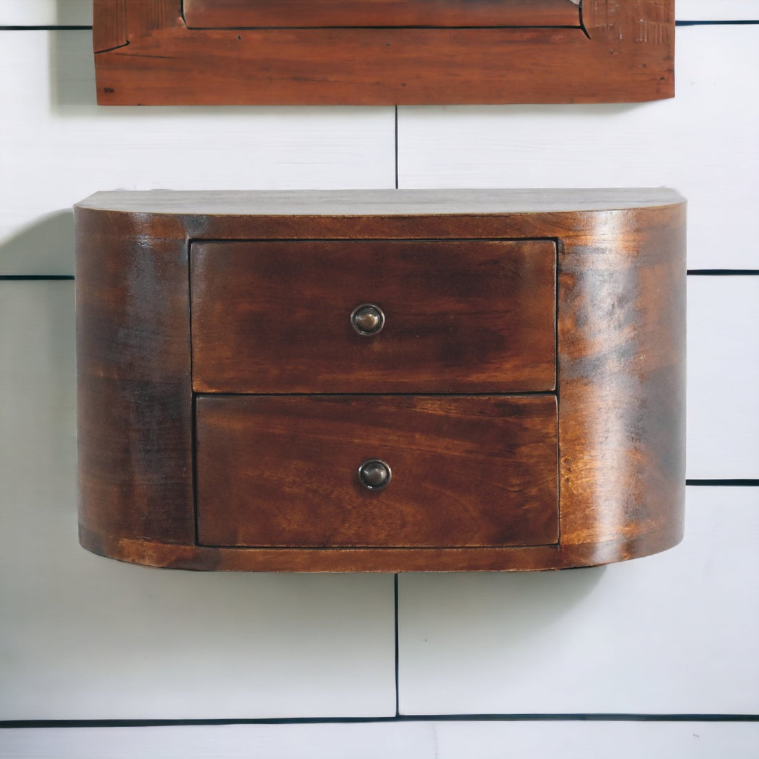 Solid Wood Lunar 2 Drawer Floating Nightstand Brown Brown 2 Drawers Bedroom Bedside Cabinet Modern Mango Drawers Chestnut Solid Wood