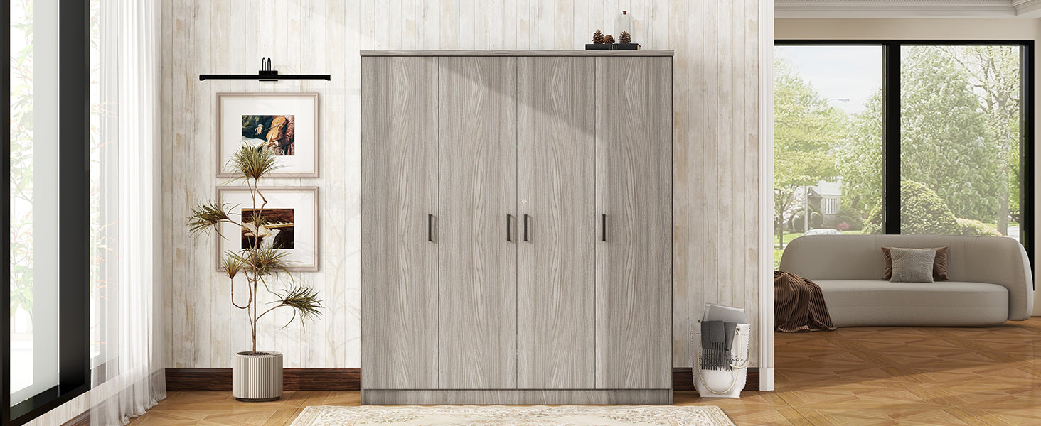 4 Door Wardrobe With 1 Drawer, Gray Grey Gray Bedroom Contemporary Mdf