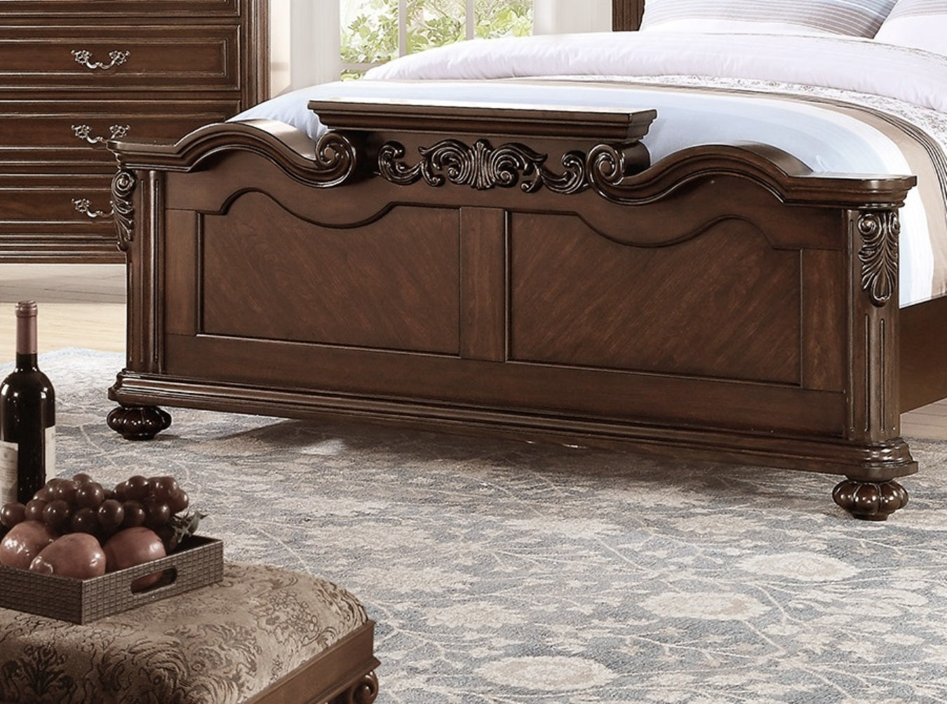 Gorgeous Traditional Antique Cherry 1Pc Eastern King Size Bed Tufted Faux Leather Headboard Wooden Bedframe Box Spring Required King Cherry,Walnut Wood Bedroom Classic,Luxury,Traditional Pine Bed