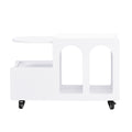 Mobile End Table With Lockable Wheels, Cream Style Side Table With Storage Drawer, 11.8Inch Narrow Nightstand With Multi Layer Storage, Living Room, White White Primary Living Space Mdf