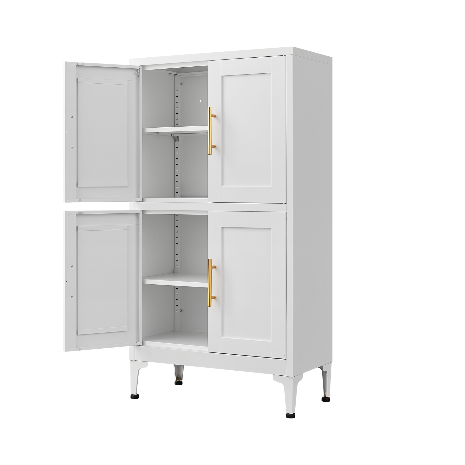 White Metal Kitchen Storage Cabinet, Kitchen Pantry Storage Cabinet With Doors And Shelves, Storage Cabinet With Adjustable Leveling Foot For Kitchen, Living Room And Dining Room W 3 4 Shelves White Metal