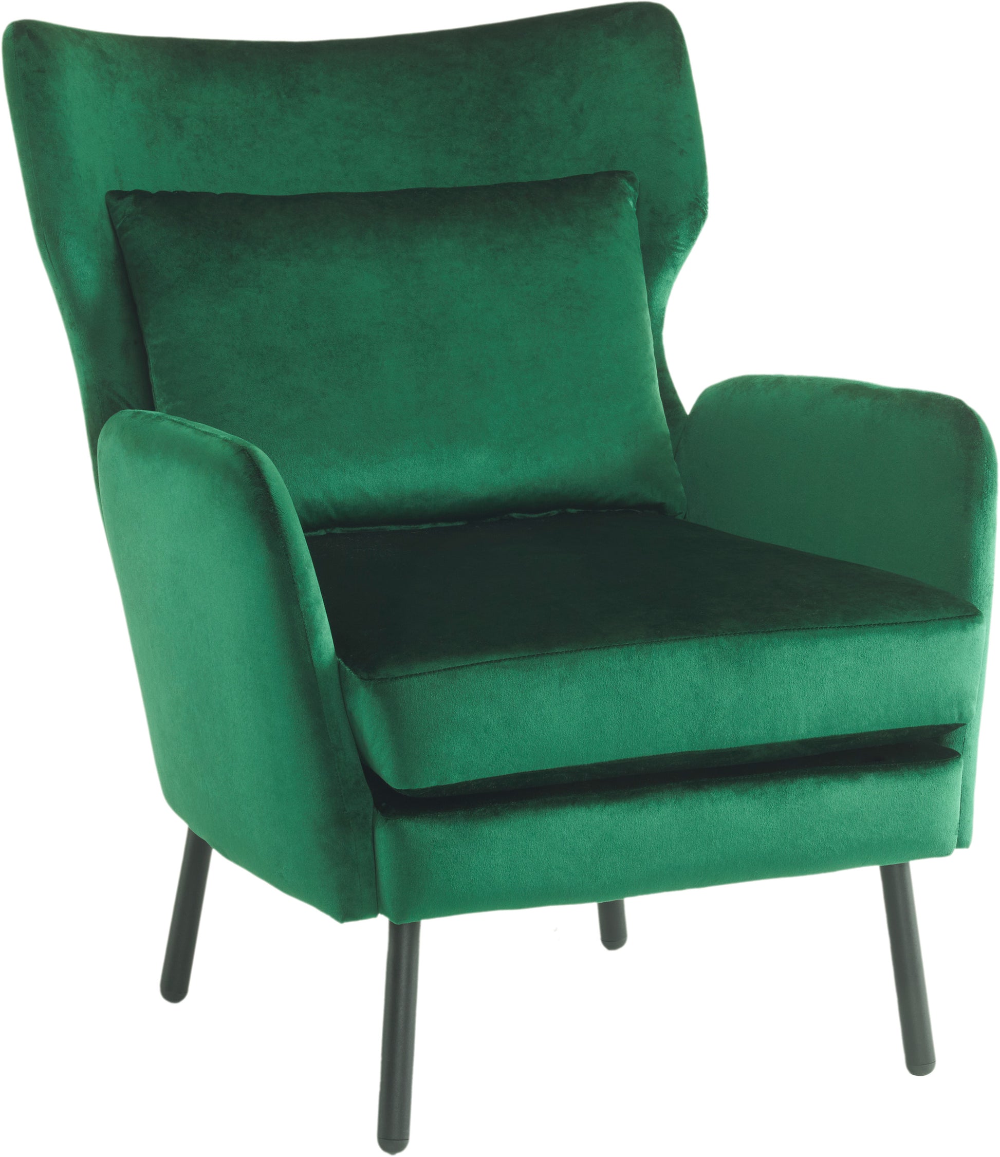 Wing Back Velvet Accent Chair, Modern Living Room Armchair Comfy Upholstered Single Sofa Chair For Bedroom Dorms Reading Reception Room With Metal Legs & Pillow, Green Green Velvet