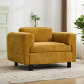 Modern Oversized Armchair Comfy Accent Chair Single Sofa For Living Room Bedroom Office Apartment, Woven Velvet Fabric, Yellow Yellow Wood