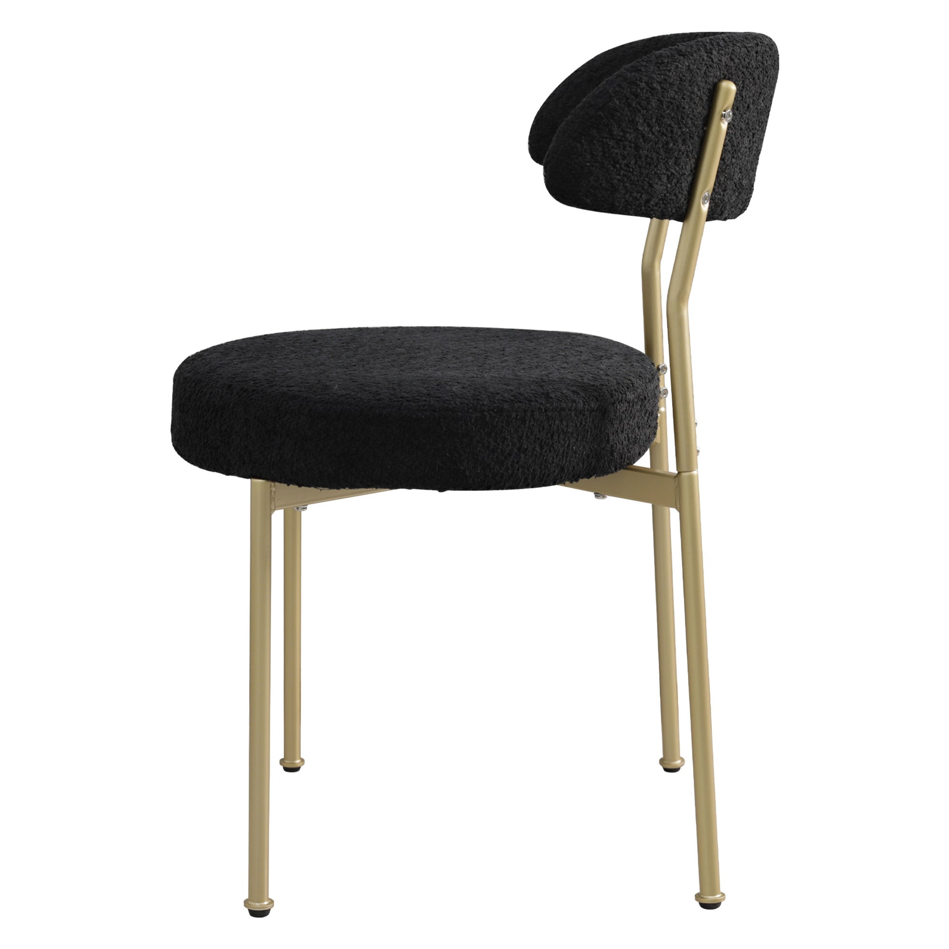 Boucle Upholstered Dining Chairs With Curved Backrest & Gold Metal Legs Set Of 2, Black Metal Black Gold Dining Room Foam Classic,Modern Dining Chairs Set Of 2 Fabric Metal