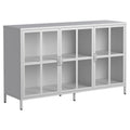 Heavy Duty Metal Modern Sideboard Buffet Cabinet With Storage Premium Steel Storage Cabinet ,Adjustable Feet,Glass Doors,Large Capacity Organizer Accent Chests 3 4 Spaces Antique White Primary Living Space Glass Doors Modern Metal Metal