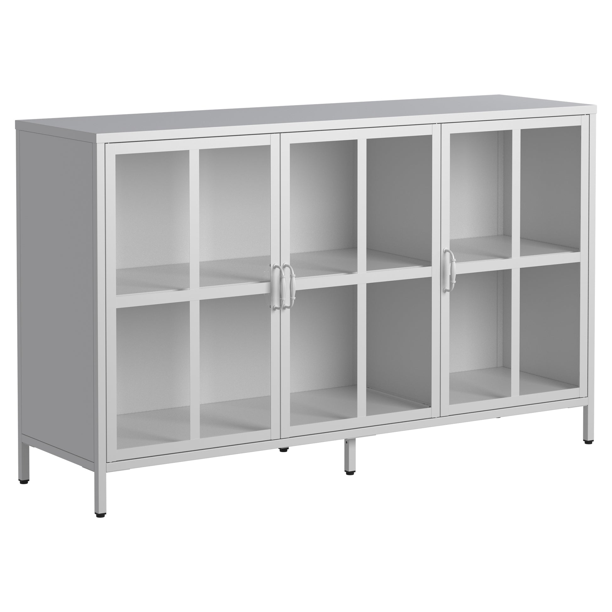 Heavy Duty Metal Modern Sideboard Buffet Cabinet With Storage Premium Steel Storage Cabinet ,Adjustable Feet,Glass Doors,Large Capacity Organizer Accent Chests 3 4 Spaces Antique White Primary Living Space Glass Doors Modern Metal Metal