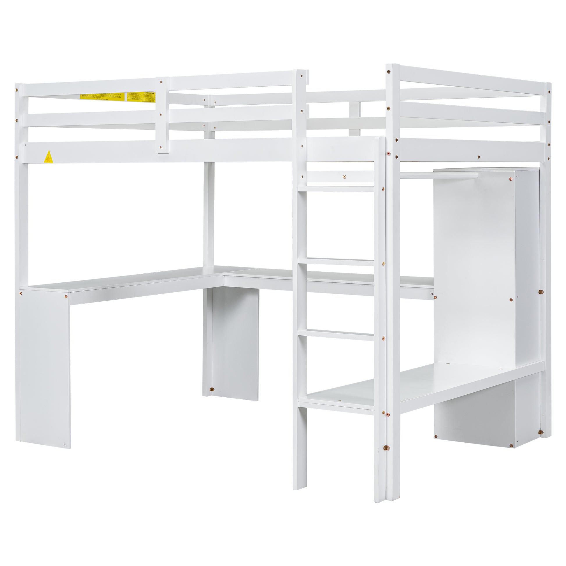 Full Size Loft Bed With L Shaped Desk, Wardrobe And Storage Shelves, White Expected Arrival Time: 8.31 Box Spring Not Required Full White Wood Bedroom Solid Wood Mdf