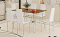 Table And Chair Set.Large Modern Rectangular Table With Brown Glass Top And Silver Metal Legs. Paired With 6 White Chairs With Checkered Armless High Back Pu Cushion And Silver Metal Legs. Silver,White Seats 6 Glass Metal