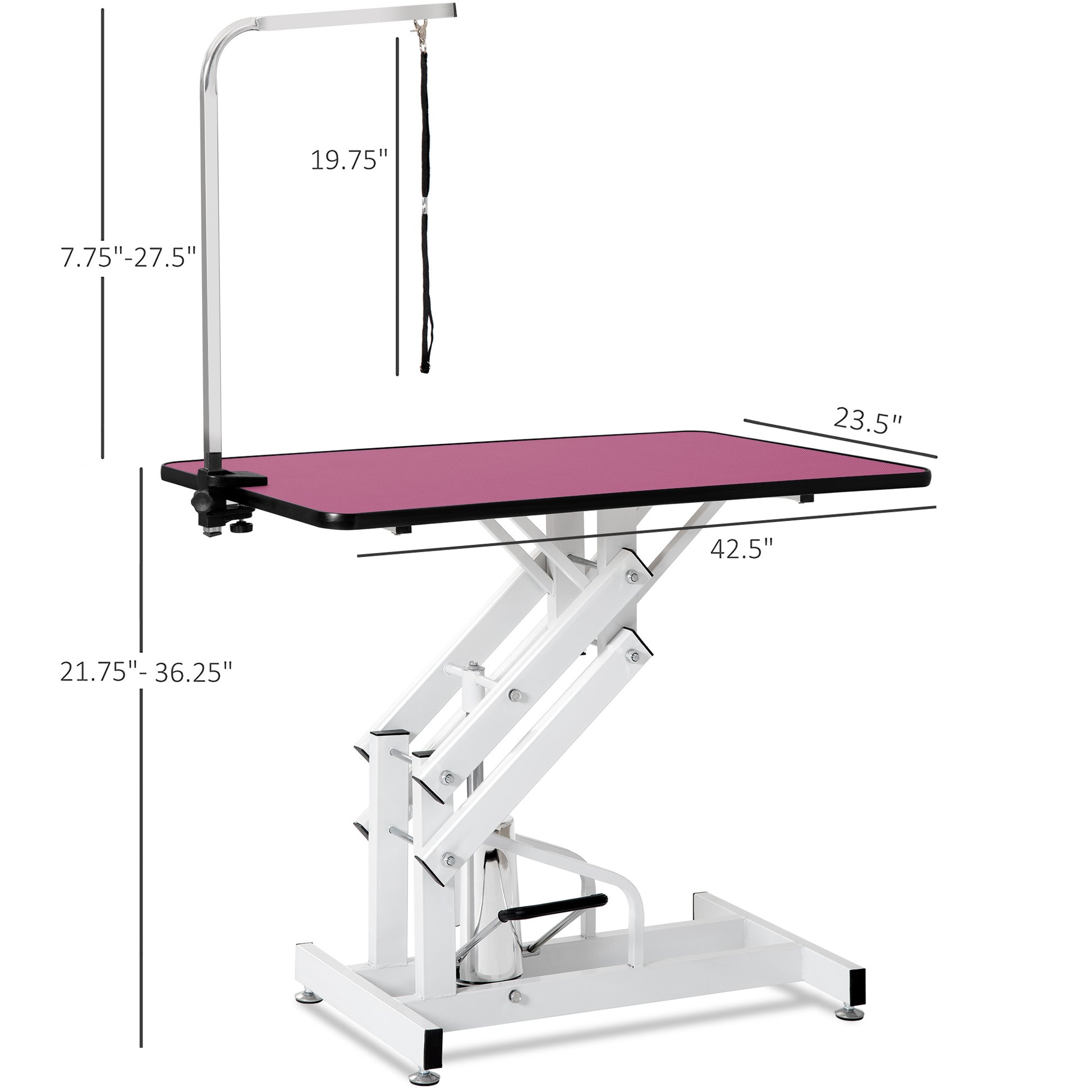 42.5Inch Hydraulic Pet Grooming Table Pink Color White Pink Mdf Steel