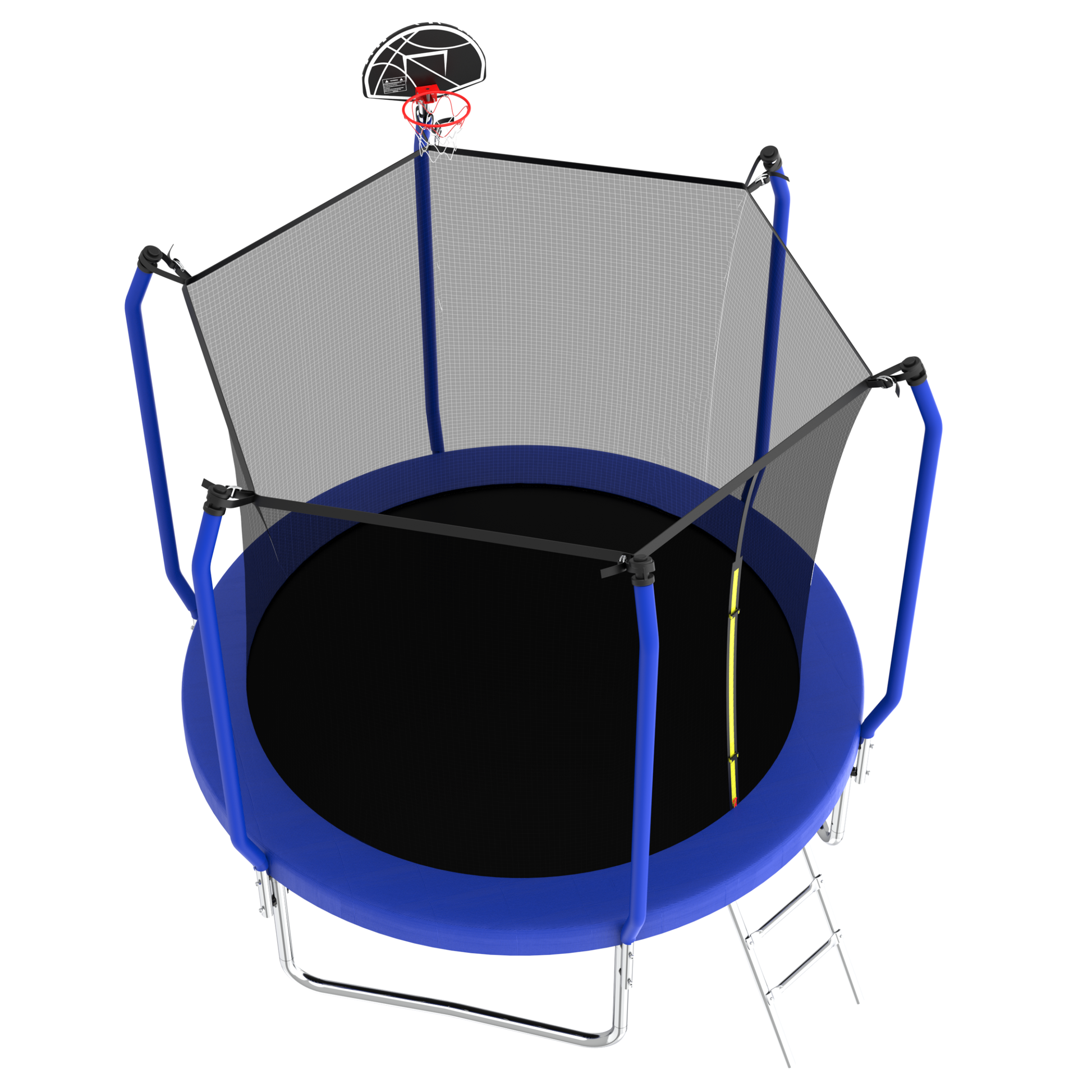 10Ft Trampoline With Basketball Hoop, Astm Approved Reinforced Type Outdoor Trampoline With Enclosure Net Blue Steel