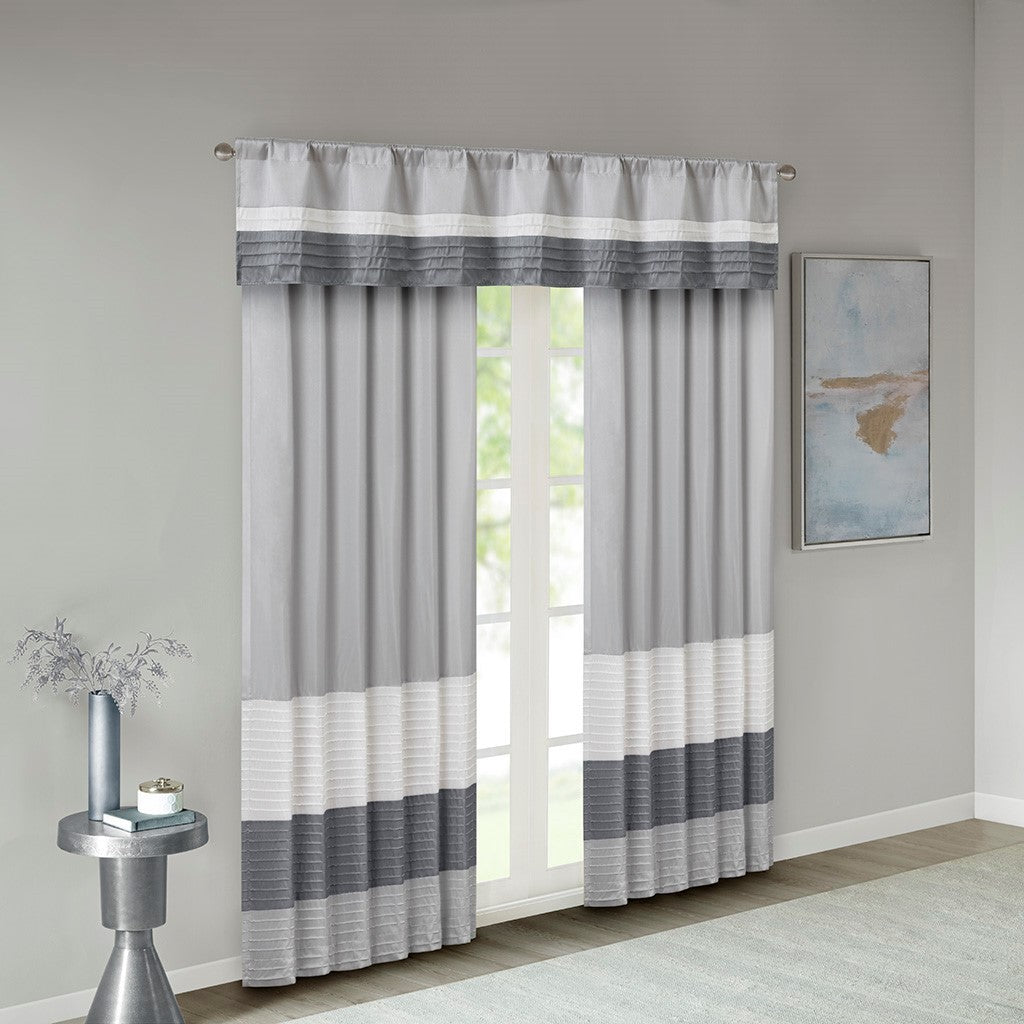 Polyoni Pintuck Curtain Panel Only 1 Pc Panel Grey Multi Silk