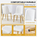 2 Modern Dining Chairs, Sleek Pu Leather Backrest, And Gold Metal Legs Bring A Comfortable Home Experience To The Kitchen, Bedroom, And Office. White Pu