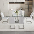 Table And Chair Set, Large Modern Rectangular Glass Table, Can Accommodate 6 8 People, Equipped With A 0.39 Inch Tempered Glass Tabletop And Large Mdf Table Legs, Comfortable And Soft Chairs. Transparent Glass