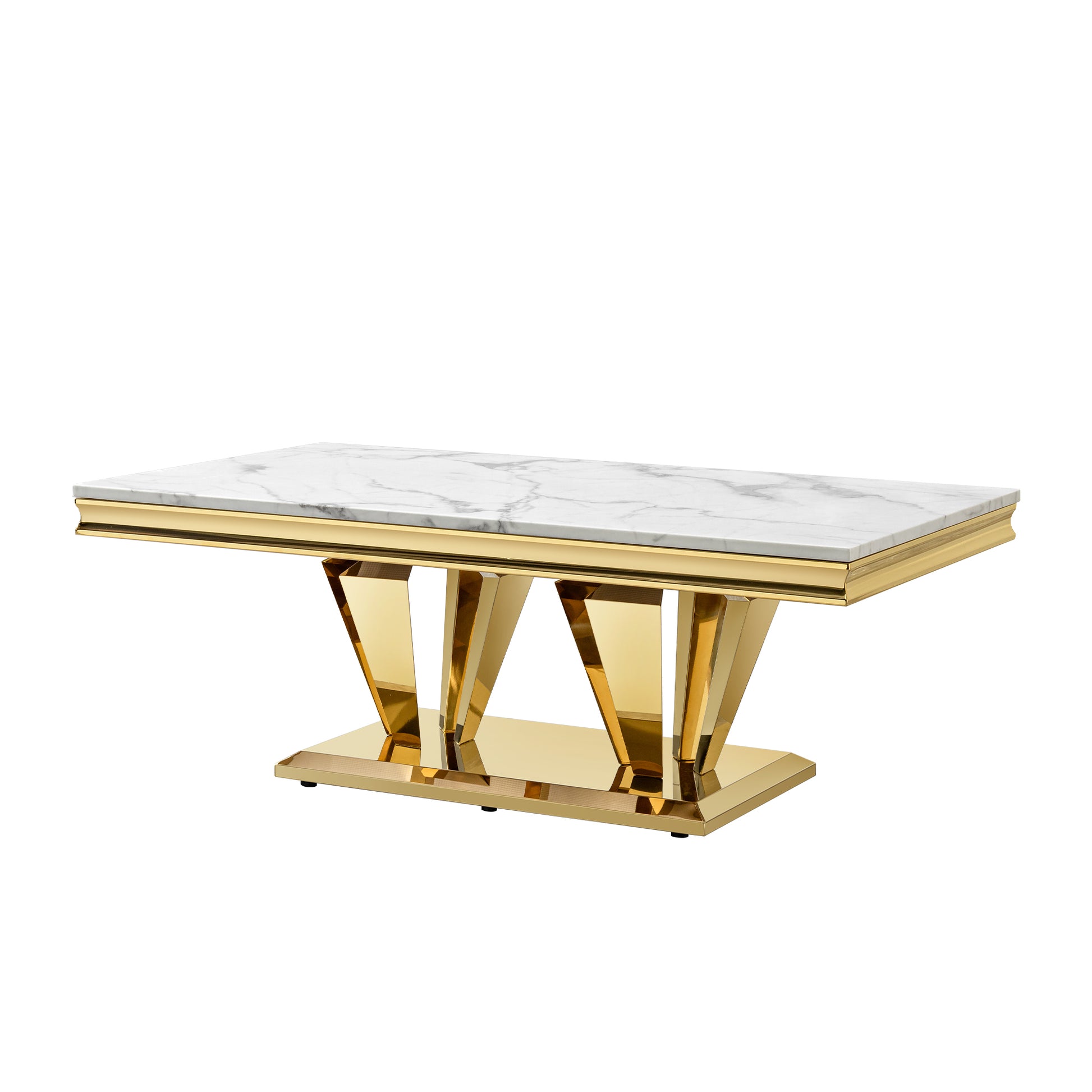 51.18" Modern Rectangular 0.78" Thick Mdf Marble Pattern Top, Coffee Table Stainless Steel Base With Gold Mirror Finish Gold Primary Living Space Modern Coffee & End Tables Rectangular Stainless Steel