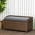 Outsunny Outdoor Wicker Storage Bench Deck Box, Pe Rattan Patio Furniture Pool Container Storage Bin With Interior Waterproof Bag And Comfortable Cushion, Gray Grey Aluminum
