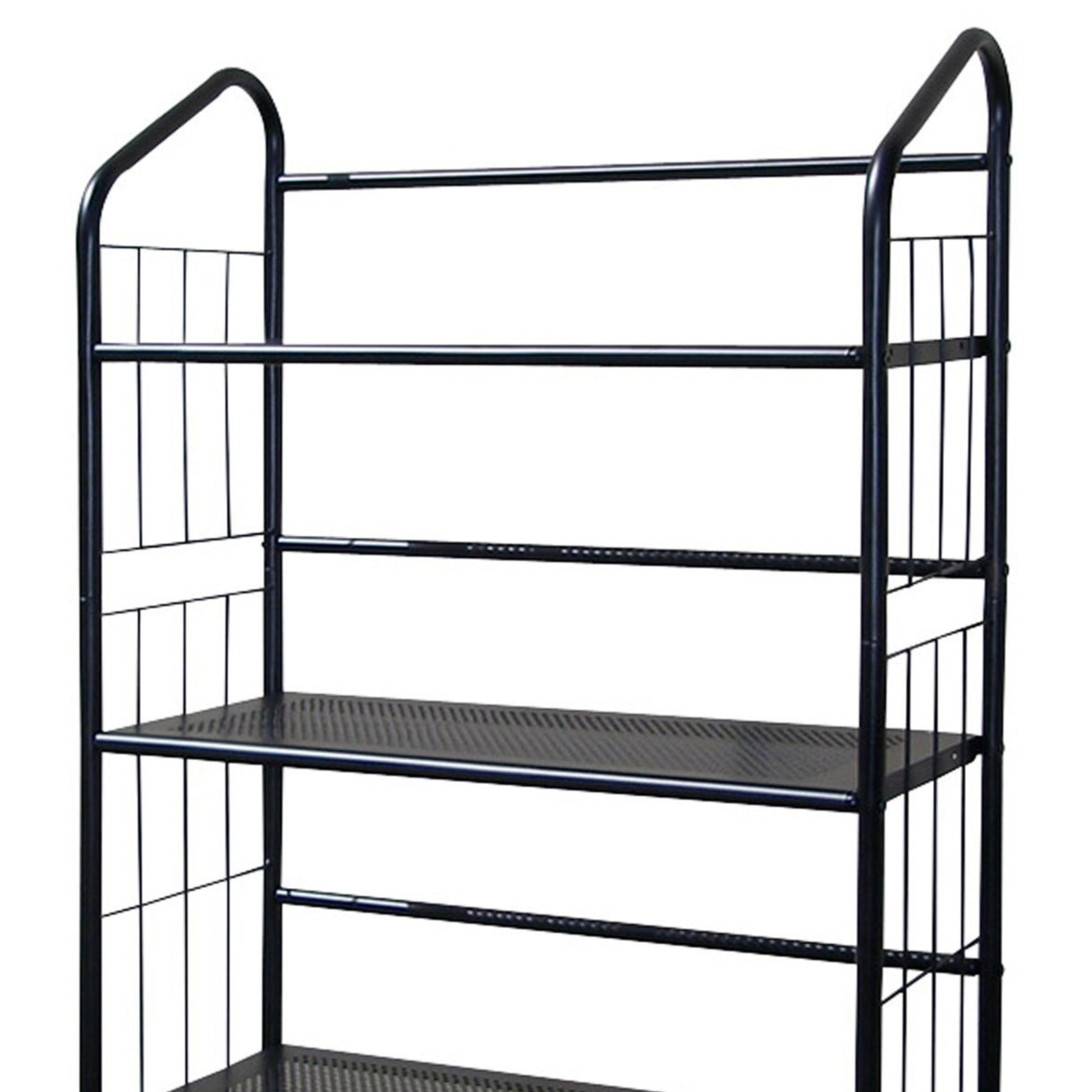 49" Tall 4 Tier Metal Standing Book Shelf, Black Finish Black Wood