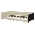 Queen Size & Twin Xl Size Upholstered Platform Bed, Mother & Child Bed, Pu Leather, Beige Beige Pu Leather