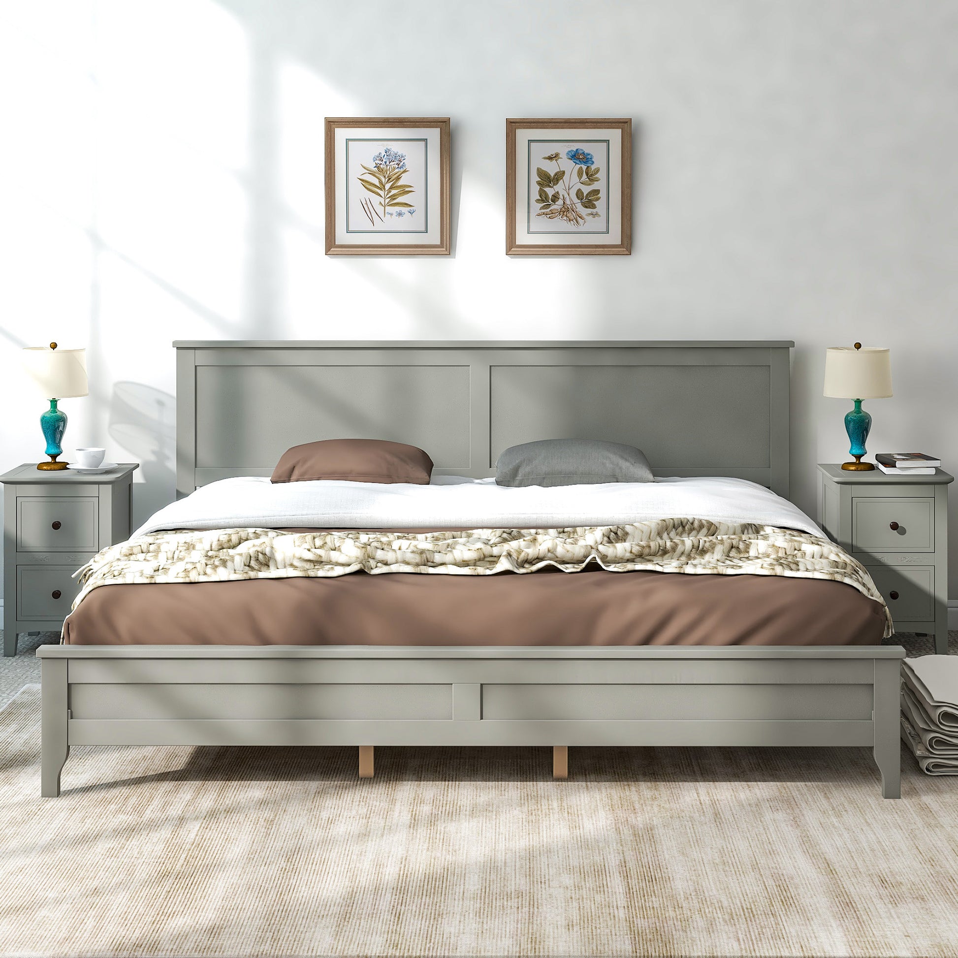 Modern Gray Solid Wood King Platform Bed Old Sku:Wf283526Aae King Gray Solid Wood