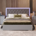 Queen Size Upholstered Bed With Led Lights,Modern Platform Bed With Velvet Headboard,Grey Queen Grey Mdf