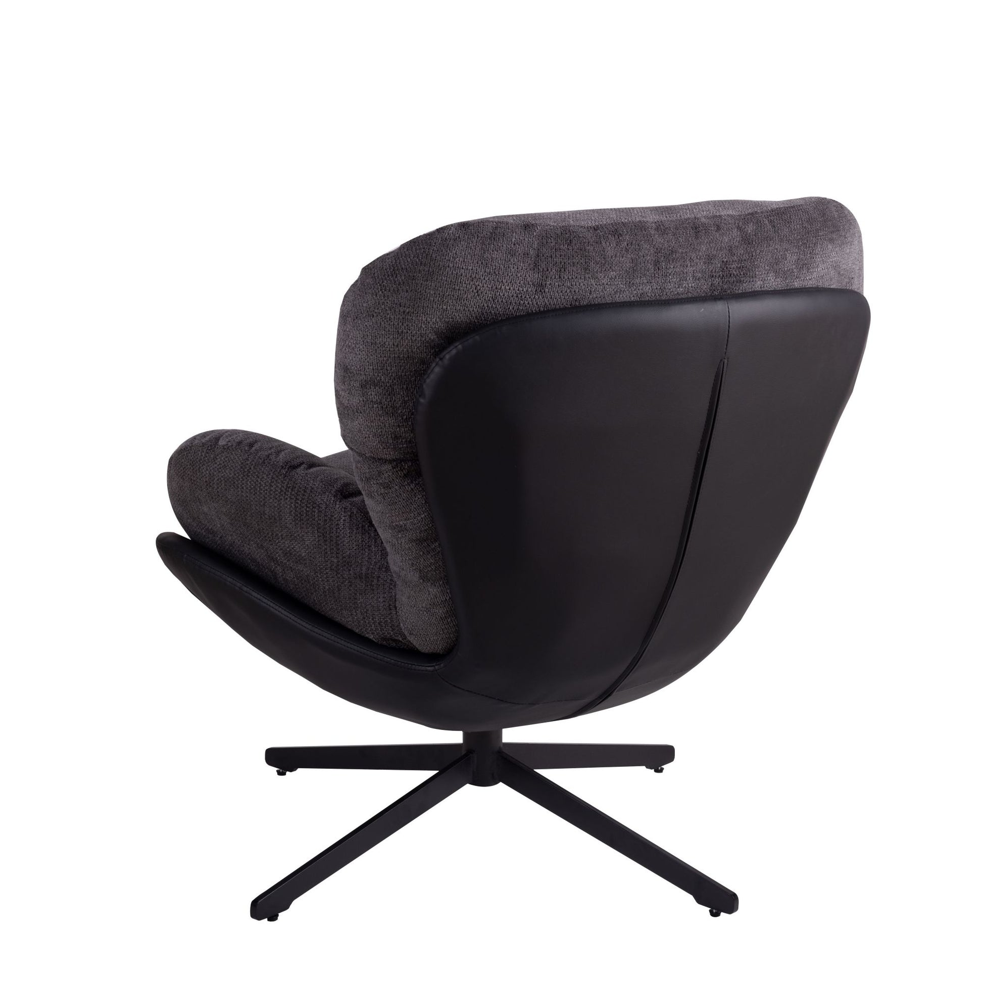 360 Swivel Accent Chair, Modern Chenille Lounge Chair With Faux Leather And Black Metal Base Frame, Comfortable Reading Chair For Small Spaces, Living Room, Bedroom, Reading Corner, Office, Dark Gray Black,Dark Gray Brown Primary Living Space