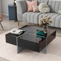 Unique Design Coffee Table With 4 Hidden Storage Compartments, Square Cocktail Table With Extendable Sliding Tabletop, Uv High Gloss Design Center Table For Living Room, 31.5