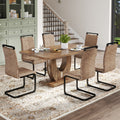 Table And Chair Set.Mdf Rectangular Dining Table, 6 Chairs With Technology Cloth High Back Upholstered Side Chair With C Shaped Metal Legs.Suitable For Restaurants, Living Rooms, Kitchen Brown Seats 6 Mdf Metal