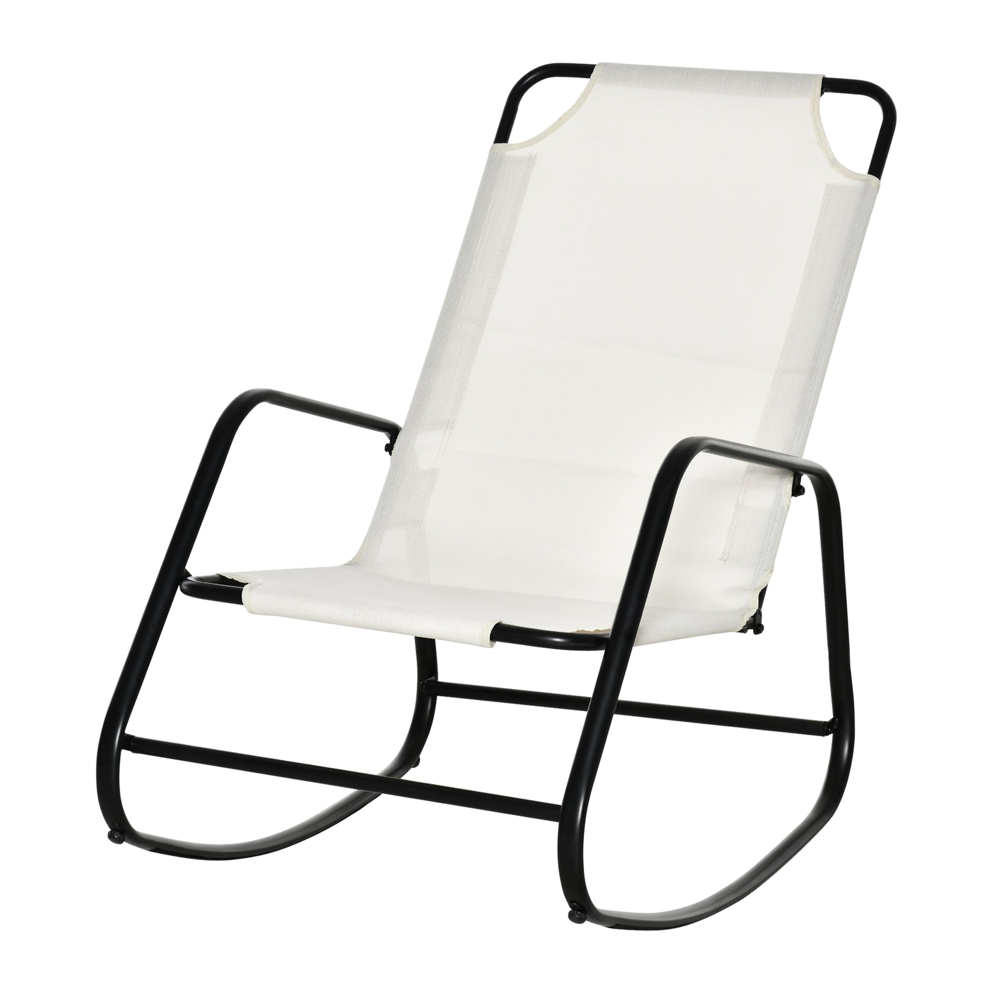 Outsunny Garden Rocking Chair, Outdoor Indoor Sling Fabric Rocker For Patio, Balcony, Porch, Cream White Cream White Steel