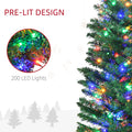 Homcom 7Ft Tall Pencil Prelit Artificial Christmas Tree Holiday D Cor With 499 Branches, 180 Colorful Led Lights, Steel Base, Green Green Plastic