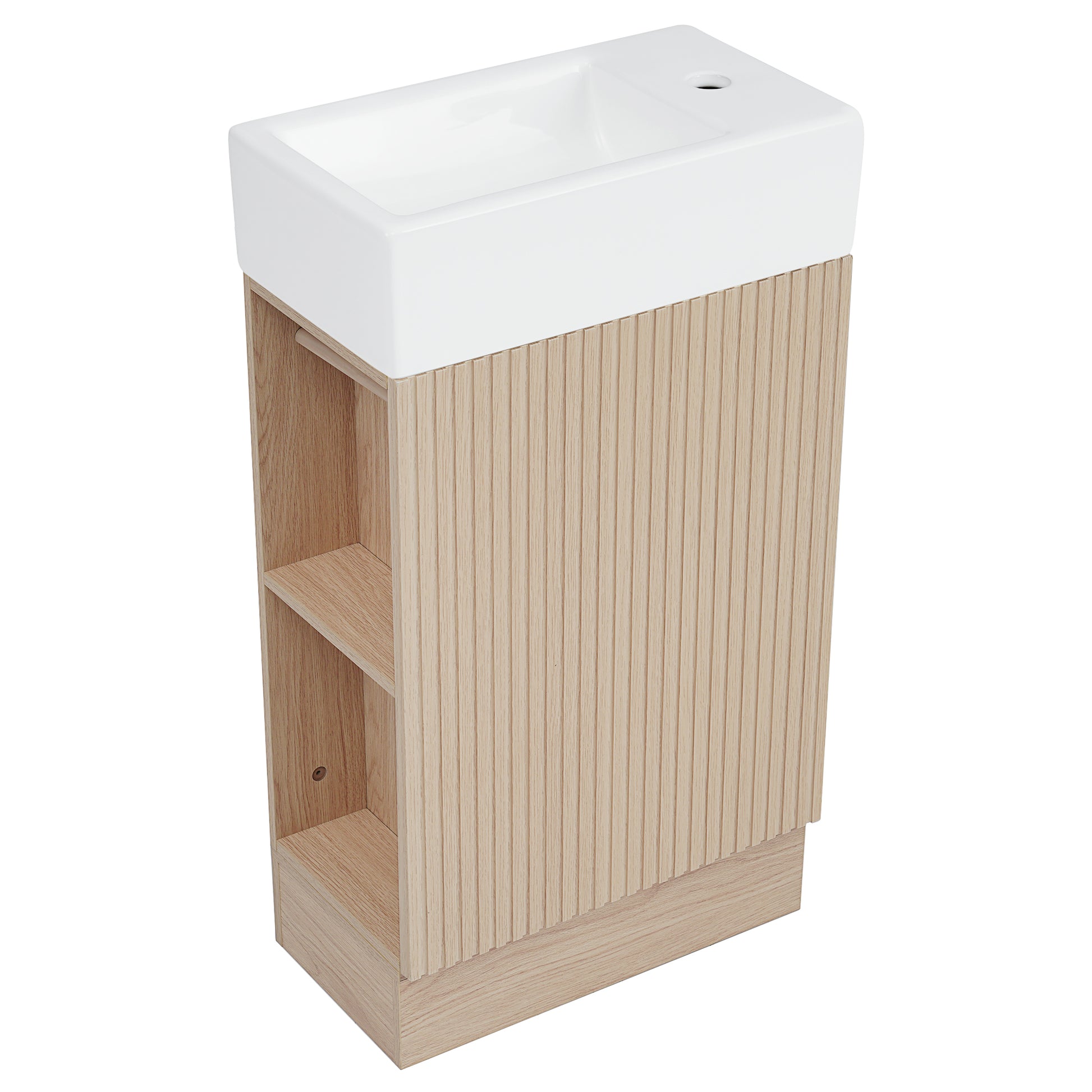 18.6" Bathroom Vanity With Sink, Bathroom Vanity Cabinet With Two Tier Shelf, Left Or Right Orientation, Natural Natural Mdf