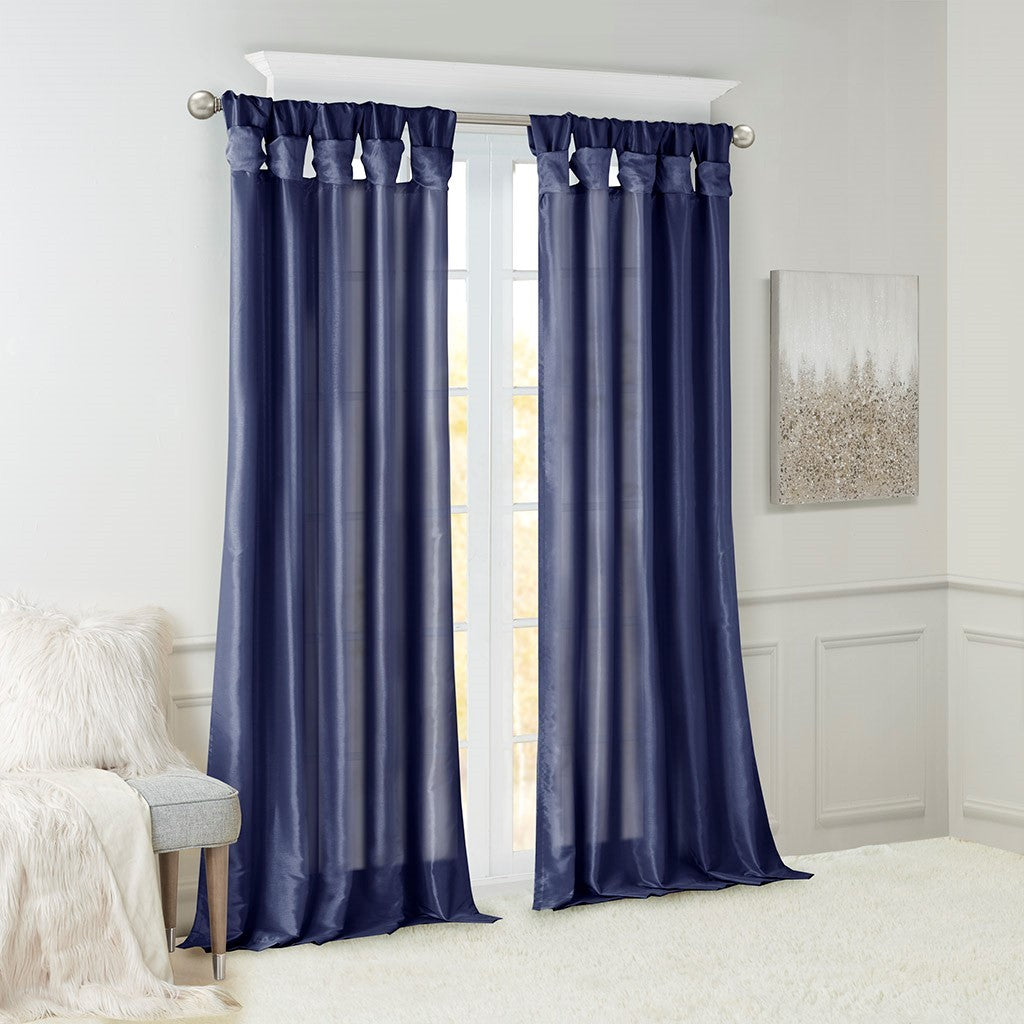 Twist Tab Lined Window Curtain Panel Only 1 Pc Panel Navy Polyester