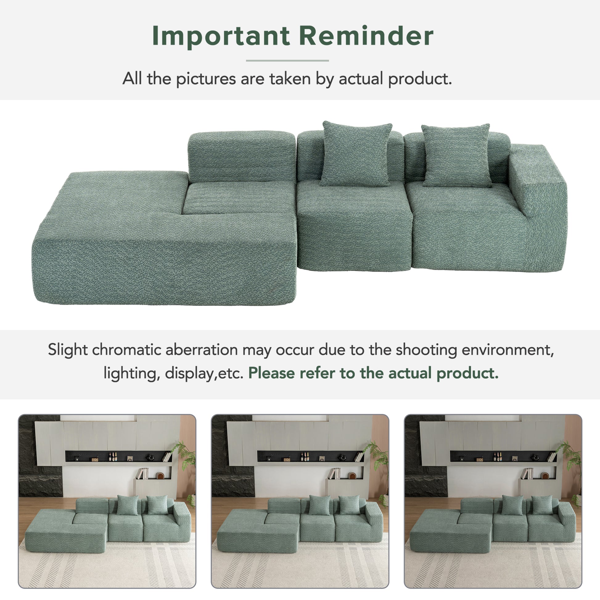 116.5" Sectional Sofa Full Compressed Sofa Couch Free Combined Sofa For Living Room, Green Green Foam Polyester 4 Seat