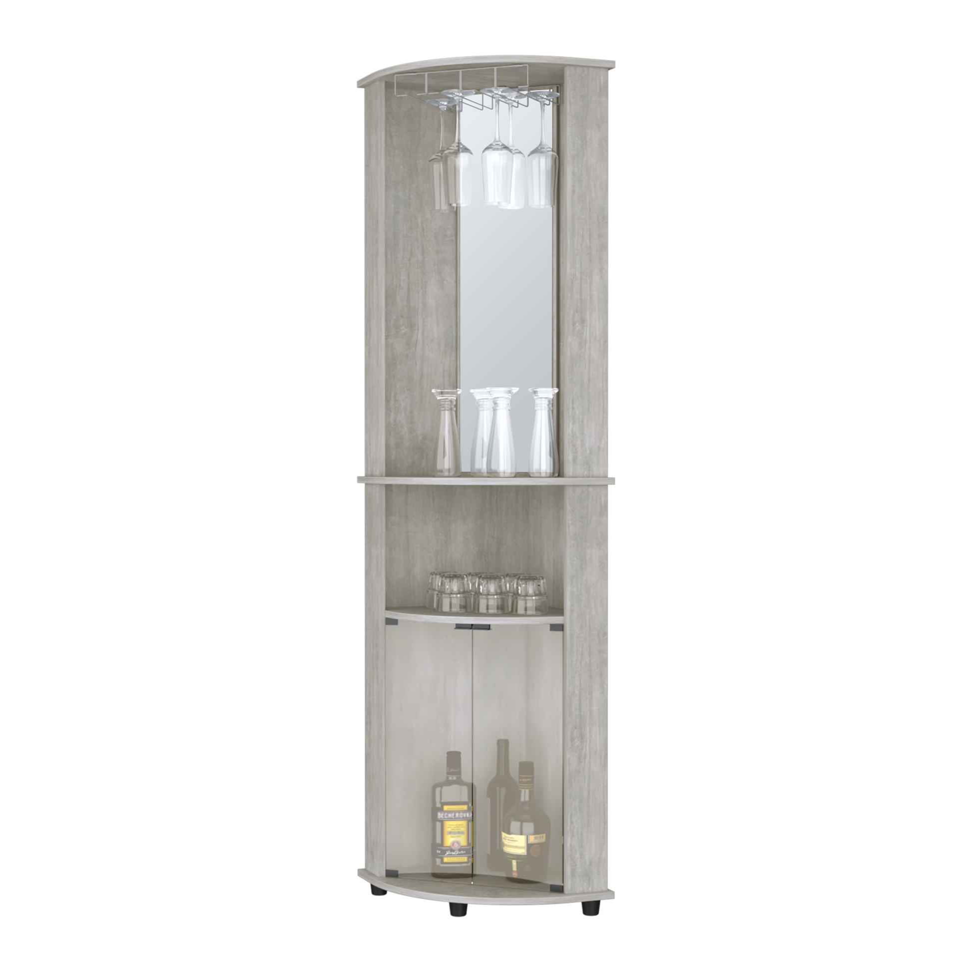 Oregon Corner Bar Cabinet, 3 Tier Shelf With Glass Rack Gray Particle Board Engineered Wood