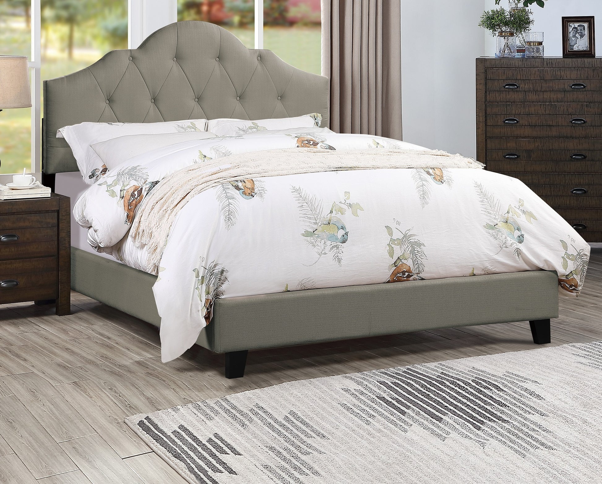 Majestic Arch 1Pc Queen Size Bed Adjustable Hb Grey Polyfiber Tufted Upholstered Wooden Bedframe Bedroom Furniture Box Spring Not Required Queen Gray Espresso Wood Bedroom