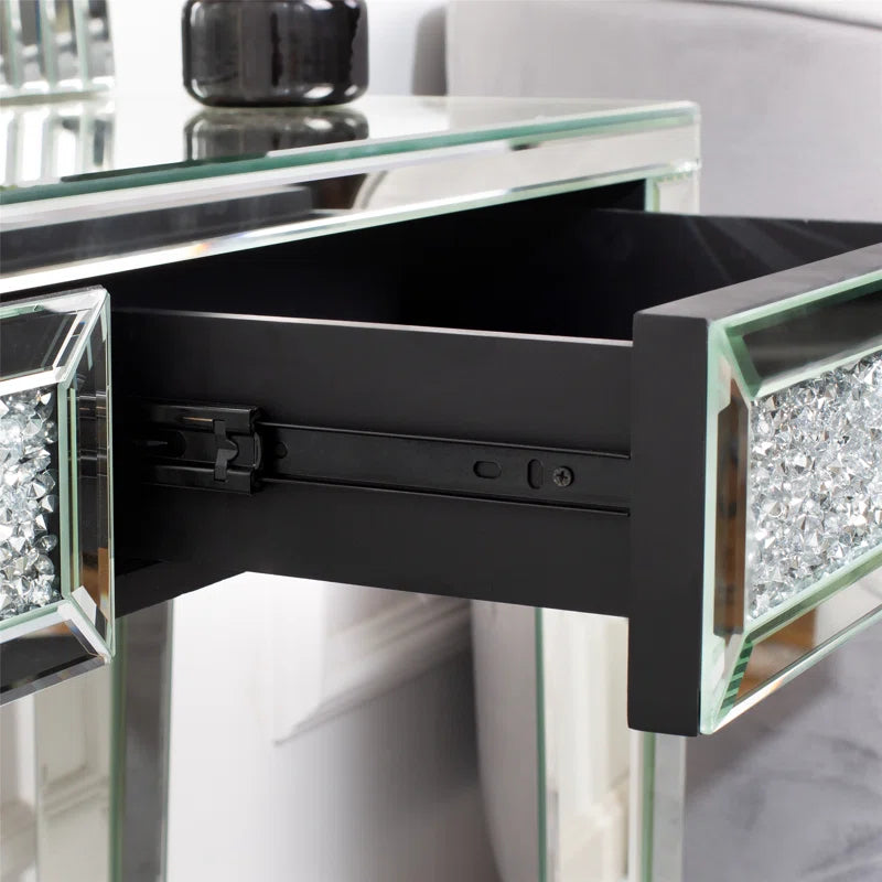 Mirrored Vanity Table Diamond Inlay 2 Drawer Silver Drawer 2 Drawers B Mirrored Vanity Table Diamond Inlay 2 Drawer Silver Drawer 2 Drawers B