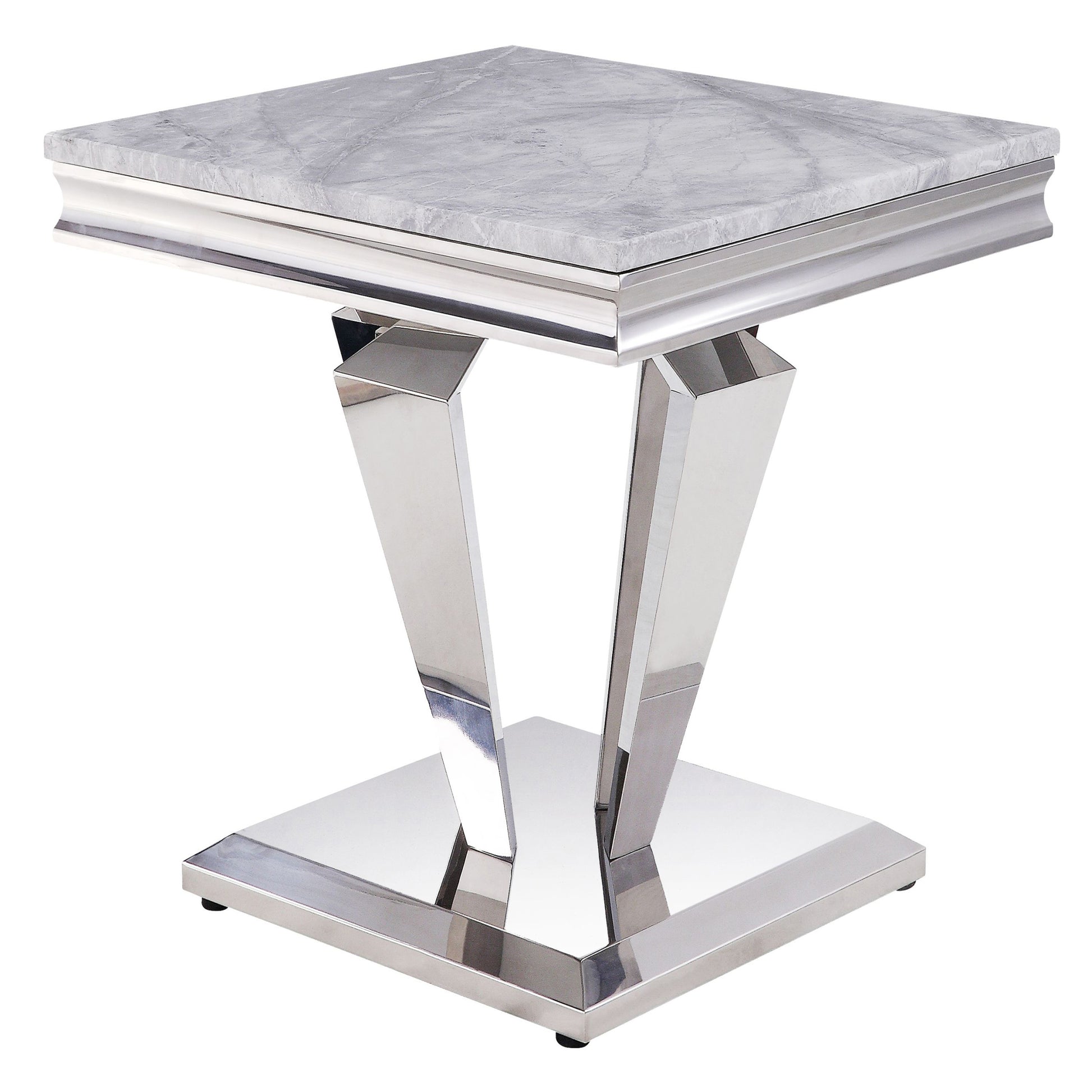 Light Grey And Silver End Table - Light Grey Gray