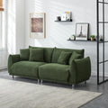 An 86.6 Inch Teddy Wool Black Sofa With Four Throw Pillows And Hardware Feet Makes It Comfortable To Sit In An Apartment Bedroom Without Taking Up Space Green Fabric 2 Seat