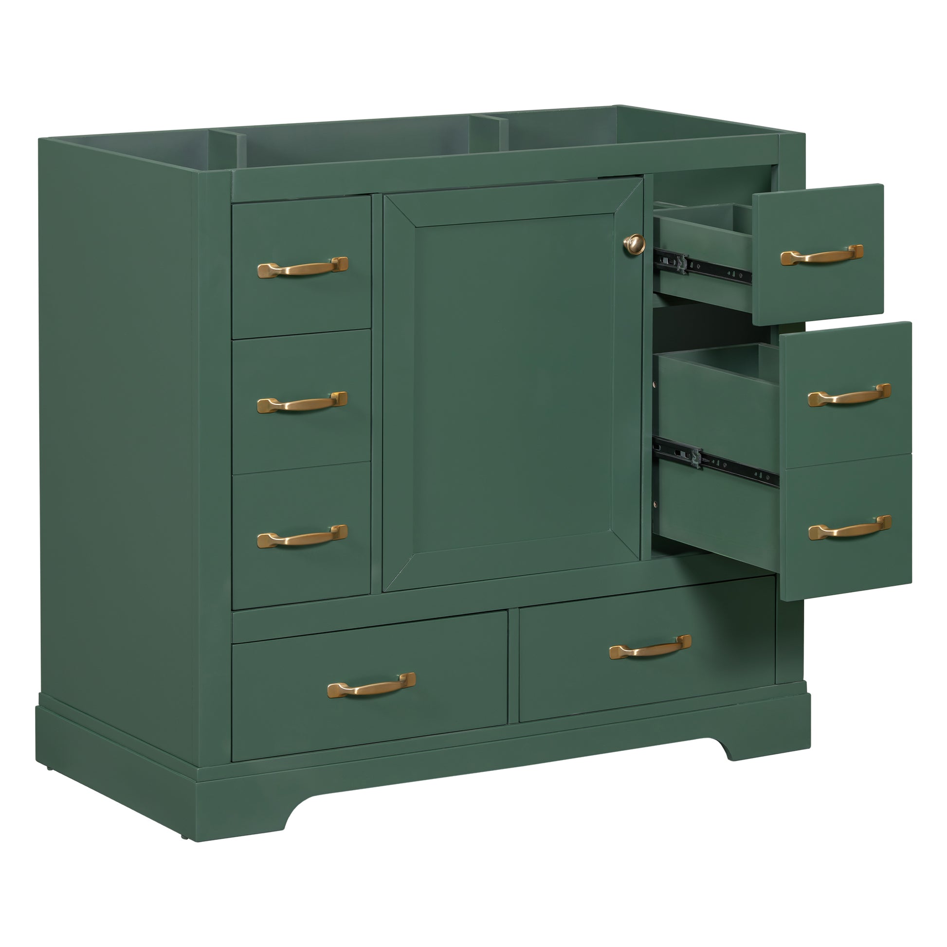 36" Bathroom Vanity Without Sink, Cabinet Base Only, Six Drawers, Multi Functional Drawer Divider, Adjustable Shelf, Green Green Solid Wood Mdf